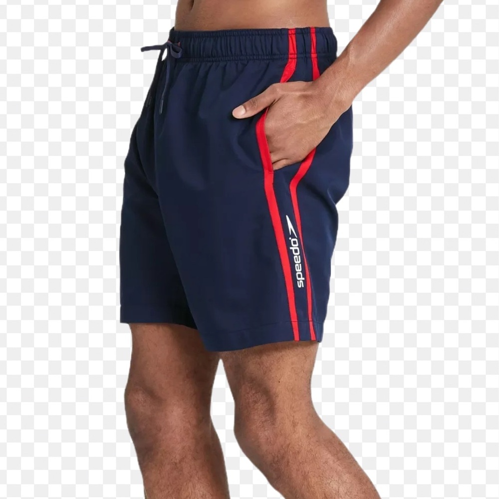 Speedo Navy Swim Shorts with Red Stripes